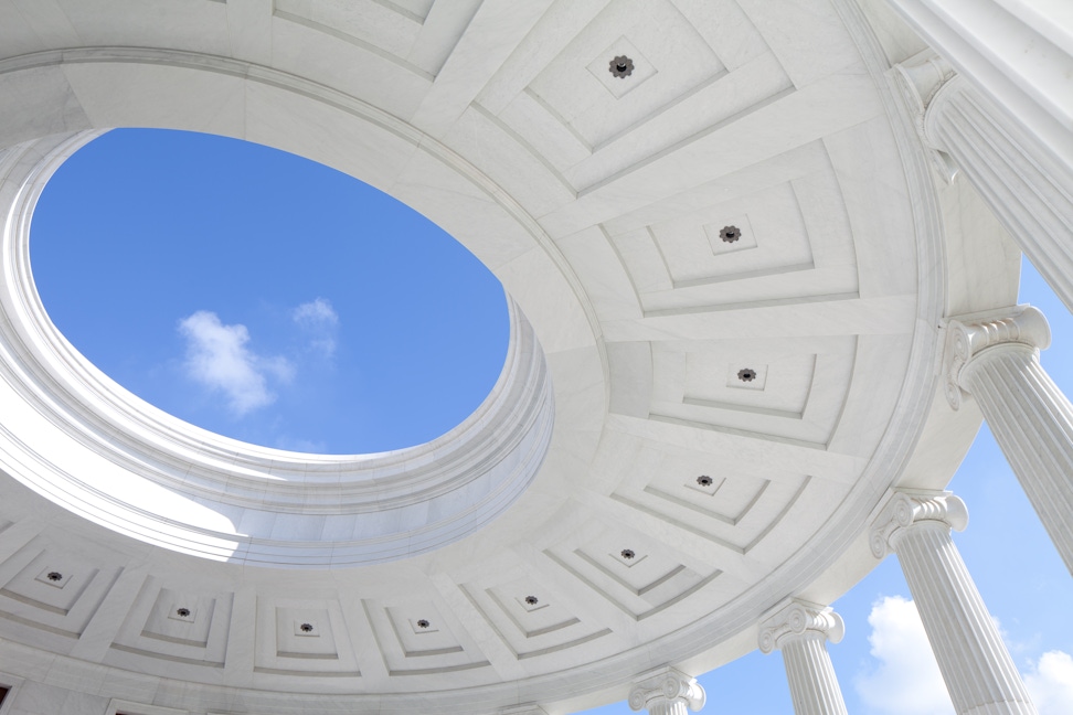 Inside the Centre — the dome above the reference library, lit by a central light well.