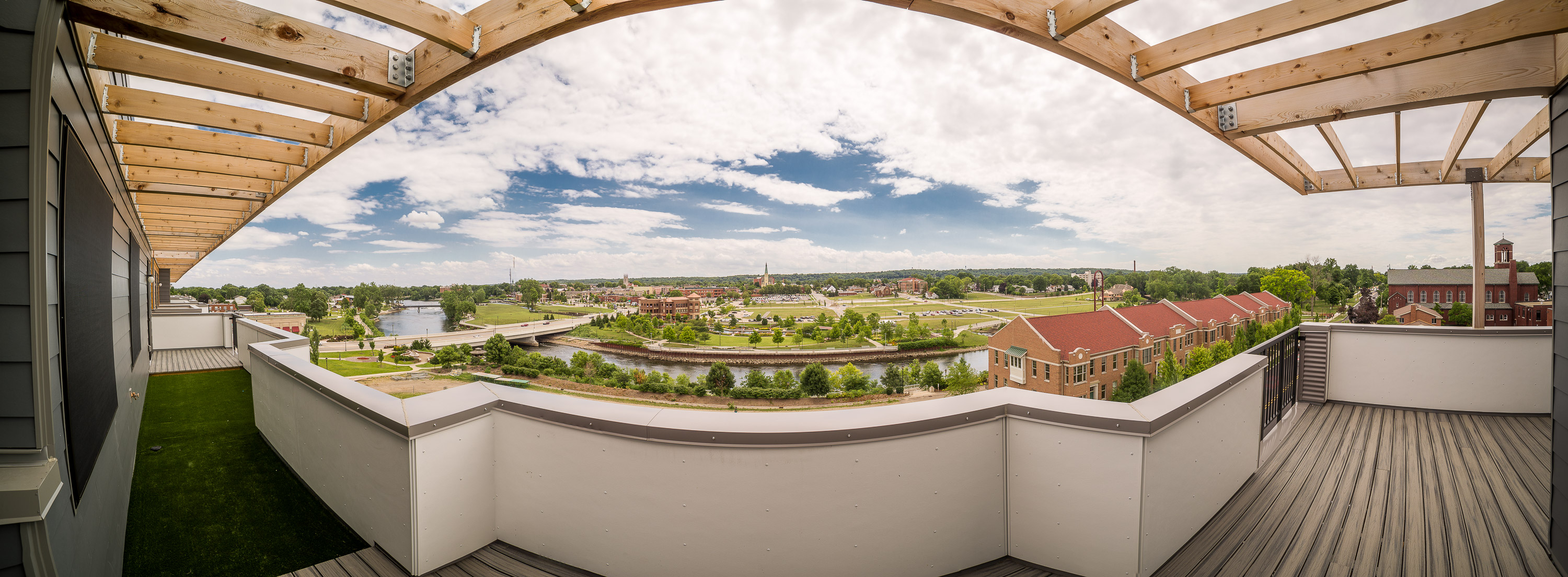 The riverfront balconies over the St. Joseph River
